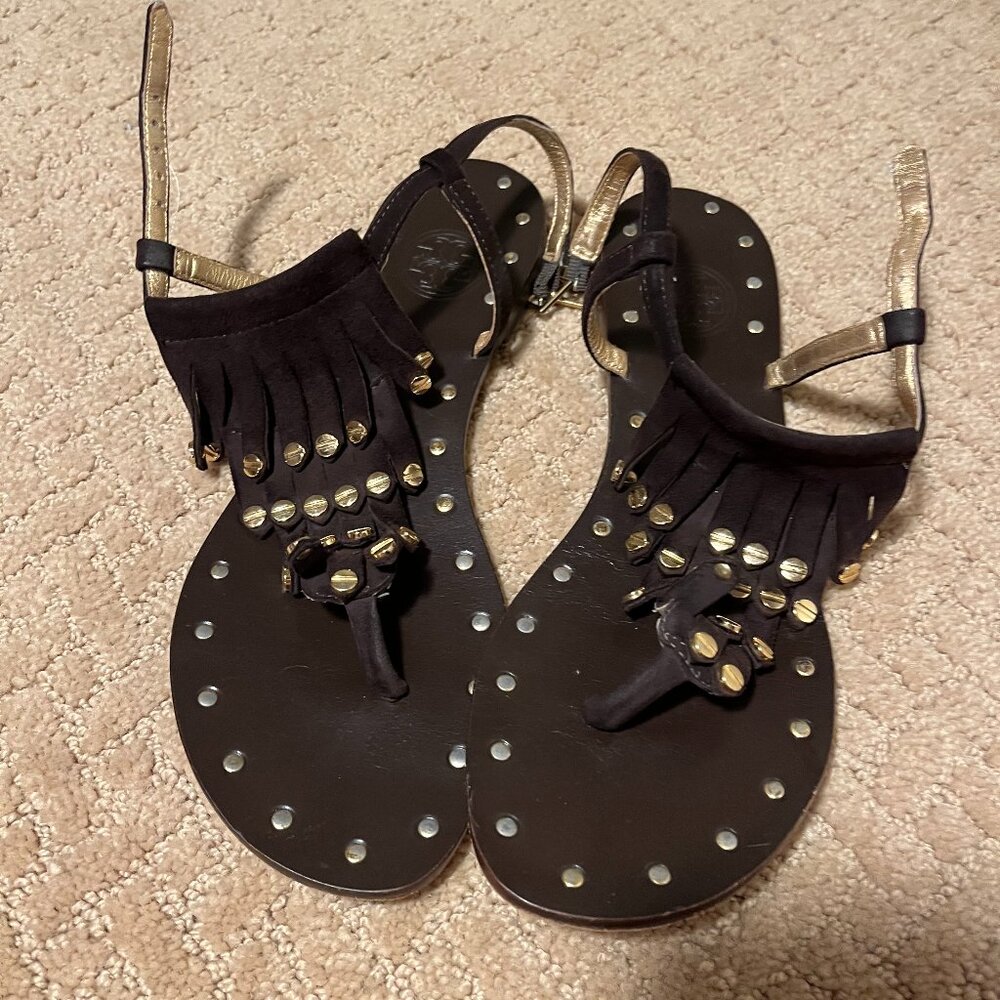 Tory Burch Chocolate Brown Louisa Fringe Sandal 7.5